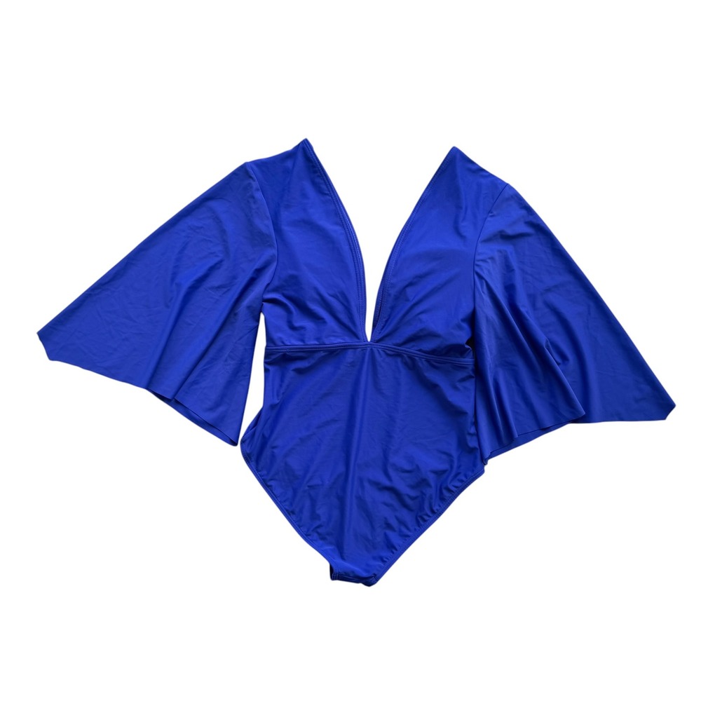 Venus 10 Royal Blue Deep V-Neck Flutter Kimono Sleeve Keeley, One Piece Swimsuit - Picture 2 of 14